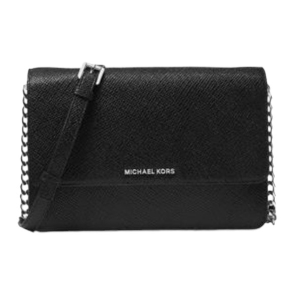 Michael Kors Black Large Gusset Crossbody Leather Purse Silver Hardware - Picture 2 of 10